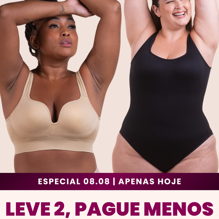 Sutiã Push Up + Body Shaper Canelado - Combo Irresistível