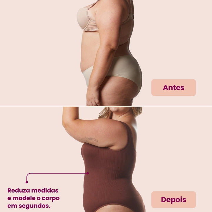 Body Shaper - Body modelador canelado com abertura higiênica